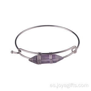 Hexagon Prism Amethyst Natural Gems Bracelet Bangle